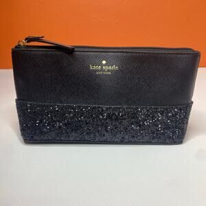 Kate Spade Black Glitter Cosmetic Case Bag Greta Court
